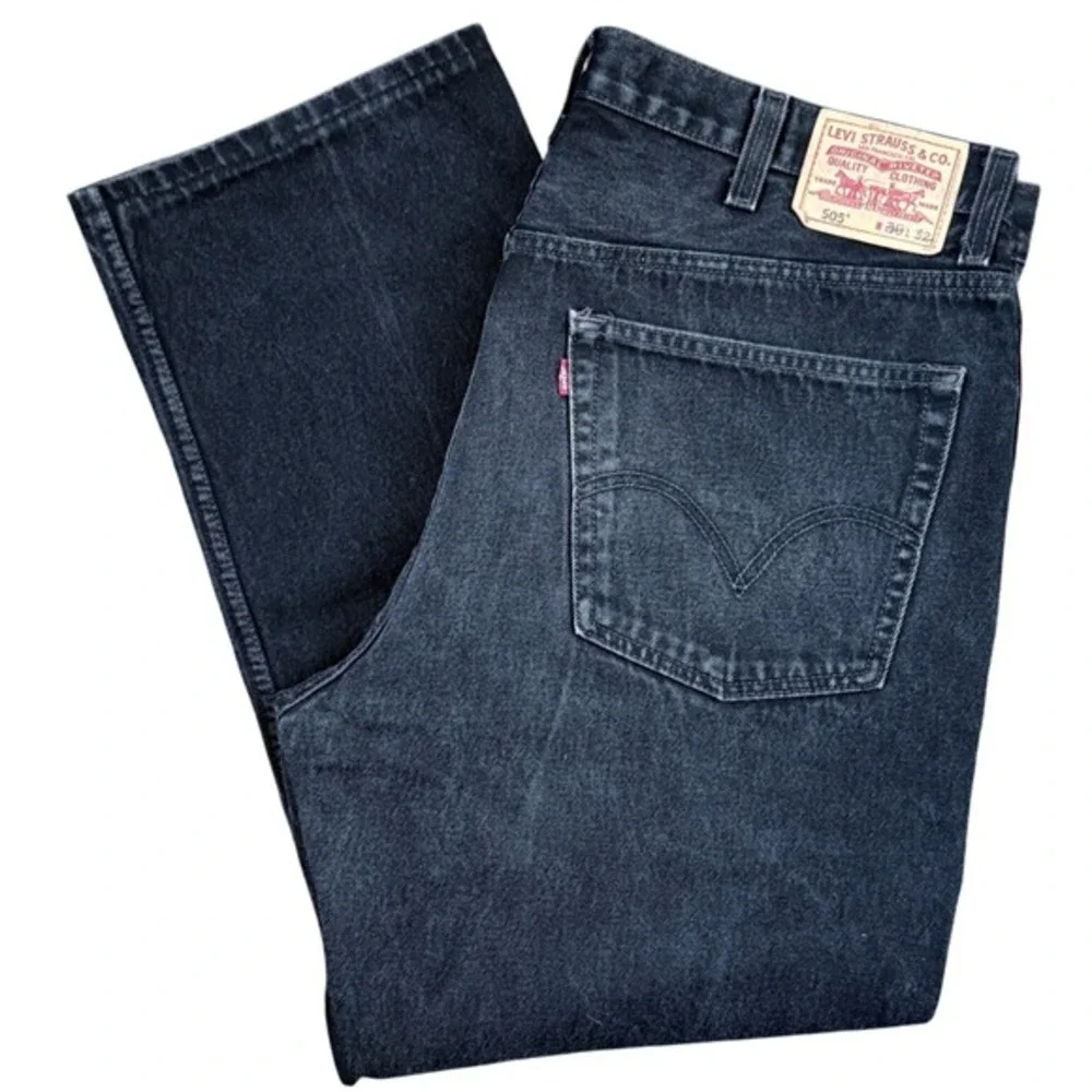 Levi's 505 Men's Jeans Black Denim W40 L32 Regular Fit Straight Leg Cotton
